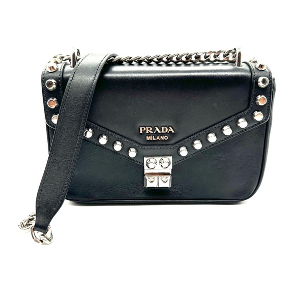Prada Black Crossbody Bag with Silver Studs - Picture 1 of 12